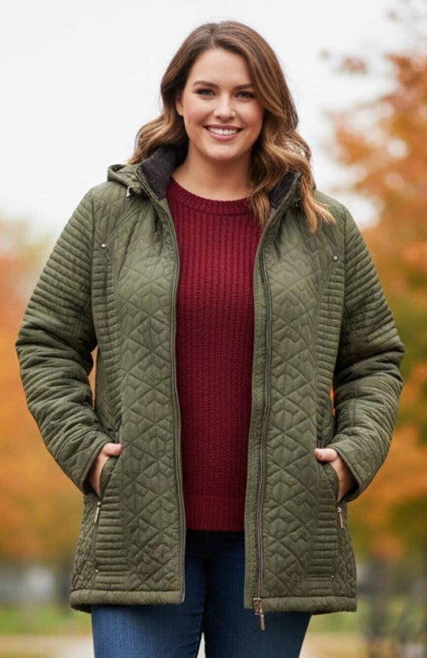 Weatherproof Green Quilted Lined Removeable Hood Full Zip Coat Women 2x - Picture 1 of 8